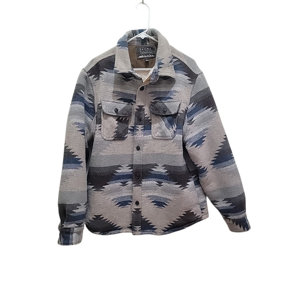 JACHS New York Men's L Sherpa Lined Wool Blend Multicolor Aztec Shacket Jacket